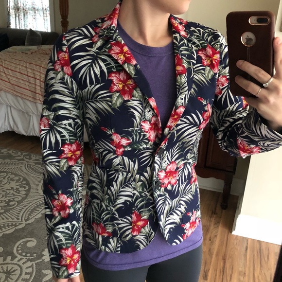 ‘Ibiza’ Navy Tropical Floral Blazer Jacket - Picture 4 of 5